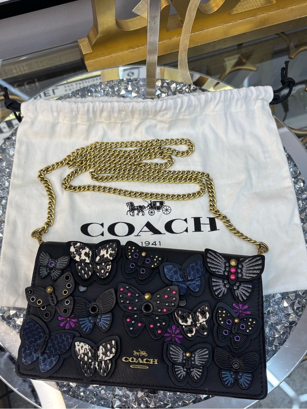 Coach 2019 Callie Foldover Chain Clutch with Butterfly Applique NWOT - Picture 9 of 17